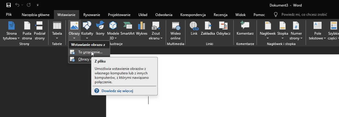 Wstawienie zdjęcia do dokumentu.