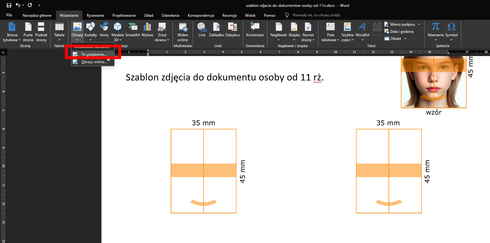 Wstaw zdjęcie do szablonu.